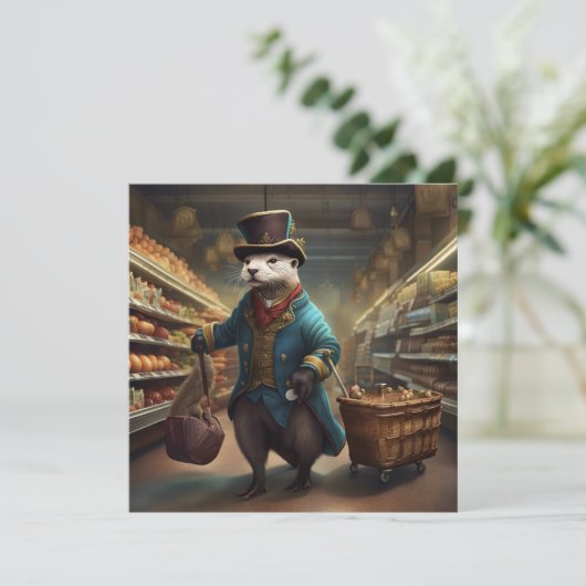 Otter in verkleedkostuum bij de supermarkt SqGC Feestdagenkaart (Staand voorkant)