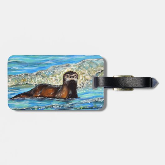 Otter in Waves 2 schilderen Bagagelabel (Achterkant horizontaal)