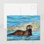 Otter in Waves 2 schilderen Briefkaart (Voorkant / Achterkant)