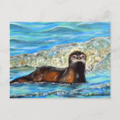 Otter in Waves 2 schilderen Briefkaart (Voorkant)