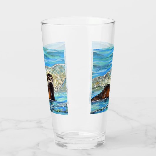 Otter in Waves 2 schilderen Glas (Links)