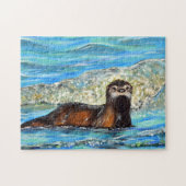 Otter in Waves 2 schilderen Legpuzzel (Horizontaal)