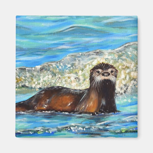 Otter in Waves 2 schilderen Magneet (Voorkant)