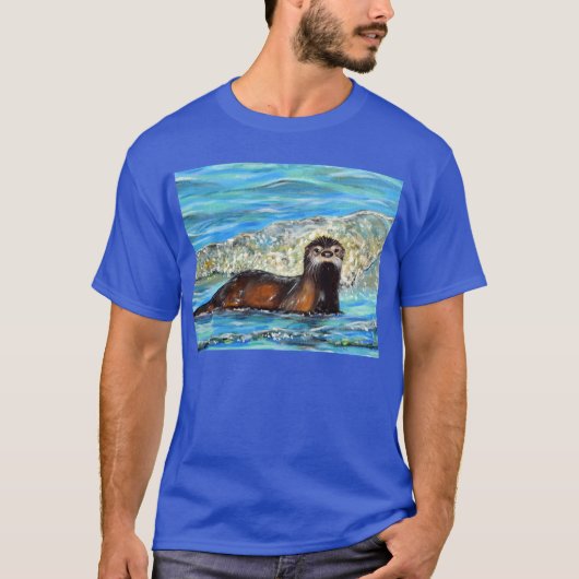 Otter in Waves 2 schilderen T-shirt (Voorkant)