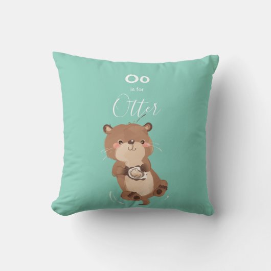Otter: Jouw naam Cute Alphabet Monogram toevoegen Kussen (Voorkant)