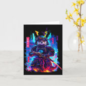 Otter Katana Cyberpunk Neon Samurai Japanese Art  Kaart (Gele Bloem)