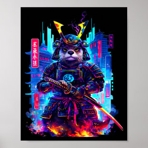 Otter Katana Cyberpunk Neon Samurai Japanse Kunst Poster