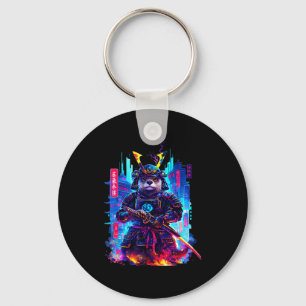 Otter Katana Cyberpunk Neon Samurai Japanse Kunst Sleutelhanger