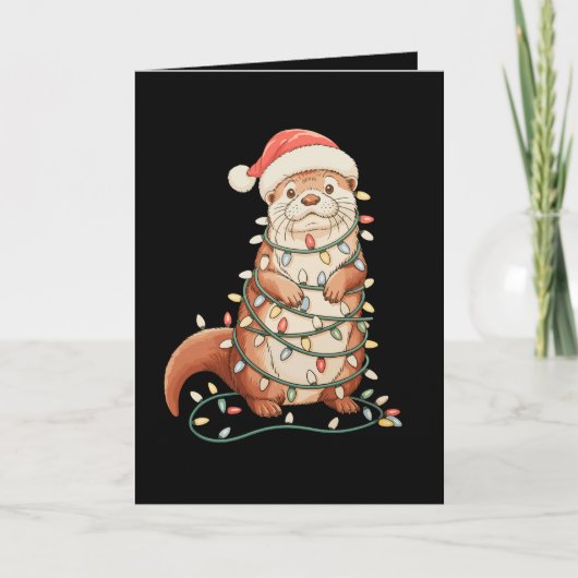 Otter Kerst Dier Kerst Lichtjes Kerstmannen Hoed Kaart (Voorkant)