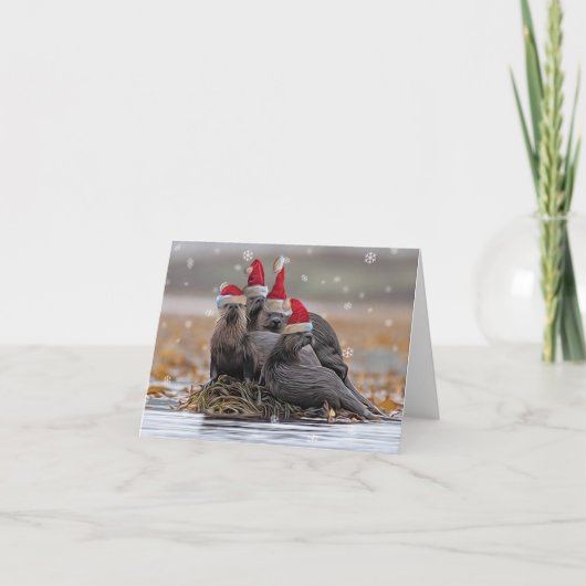 Otter kerstfeest feestdagen kaart (Voorkant)