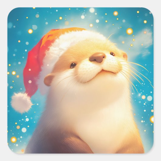 Otter Kerstgeest Vierkante Sticker (Voorkant)