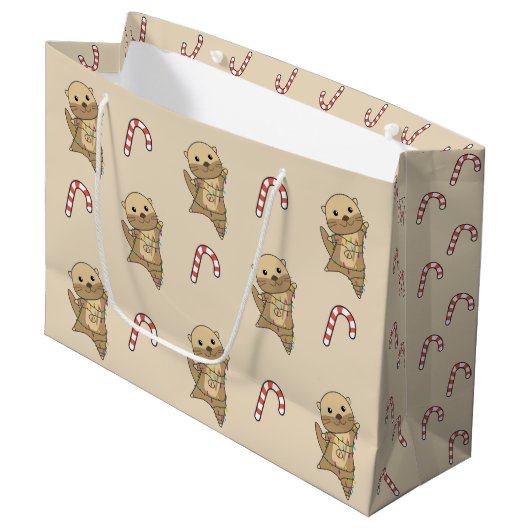 Otter-kerstwinterdieren otter groot cadeauzakje (Voorkant Gekanteld)
