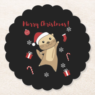 Otter-kerstwinterdieren otter kartonnen onderzetters