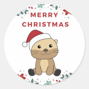 Otter-kerstwinterdieren otter-klassieke ronde sticker