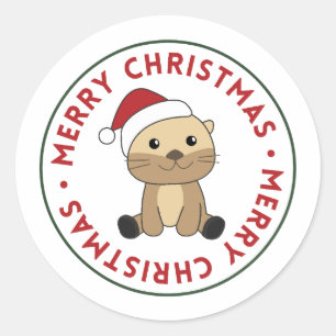 Otter-kerstwinterdieren otter-klassieke ronde sticker