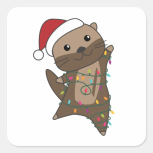 Otter-kerstwinterdieren otter vierkante sticker