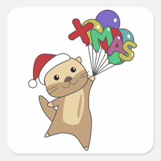 Otter-kerstwinterdieren otter vierkante sticker (Voorkant)