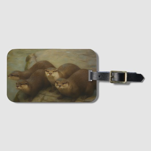 Otter Kwartet – Speelse Wilde Kunstprint Bagagelabel (Voorkant (horizontaal))