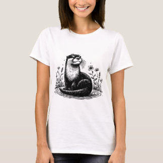 Otter Line Art Nature Illustration T-shirt