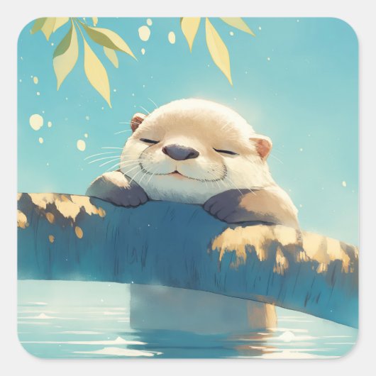 OTTER Log Lounge Vierkante Sticker (Voorkant)