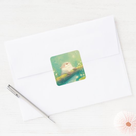 Otter Log van vrije tijd Vierkante Sticker (Envelop)