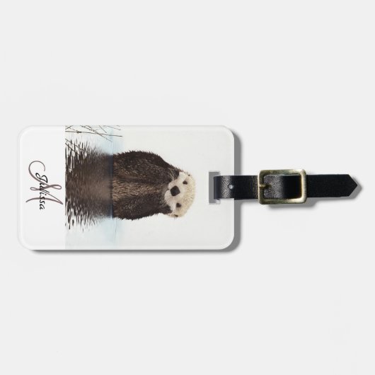 Otter Lover Monogram Gepersonaliseerd Bagagelabel (Voorkant horizontaal)
