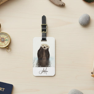 Otter Lover Monogram Gepersonaliseerd Bagagelabel