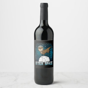 Otter Lovers  Otter Space Funny BuitSpace Animal Wijn Etiket