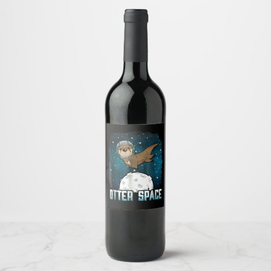 Otter Lovers |Otter Space Funny BuitSpace Animal Wijn Etiket (Voorkant)