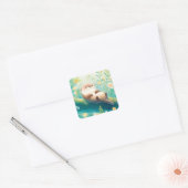 Otter Lying on Log in Spring Green Meadow Vierkante Sticker (Envelop)