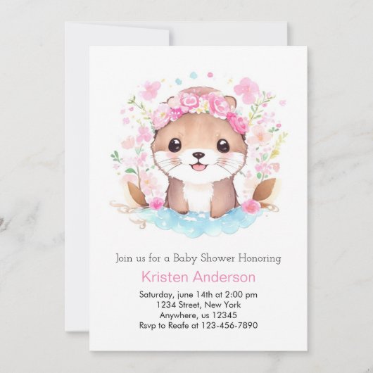 Otter Magic Adventure wacht op roze meisje Baby sh Kaart (Voorkant)