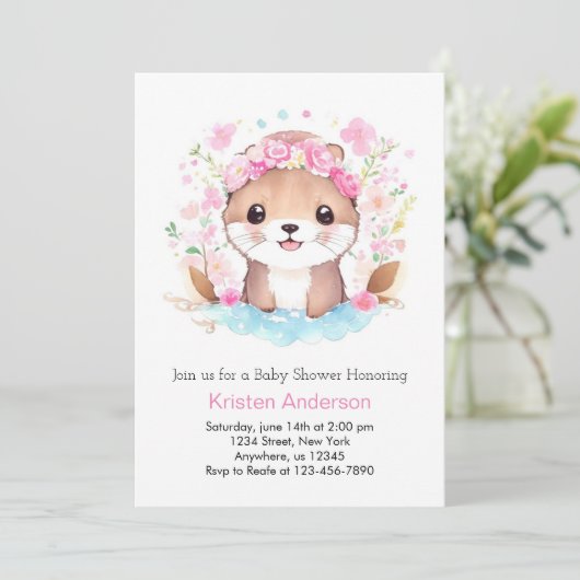 Otter Magic Adventure wacht op roze meisje Baby sh Kaart (Staand voorkant)