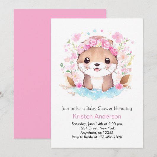 Otter Magic Adventure wacht op roze meisje Baby sh Kaart (Voorkant / Achterkant)