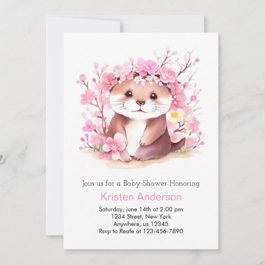 Otter Magic Pink Wildflower Meisje Baby shower Kaart (Voorkant)