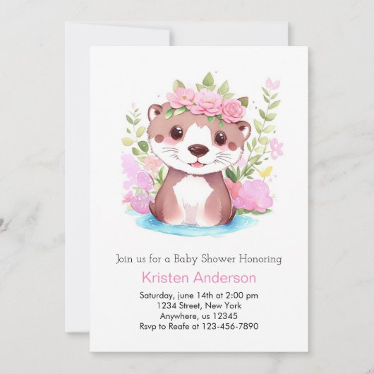 Otter Meadow Adventure Roze Meisje Baby shower Kaart (Voorkant)