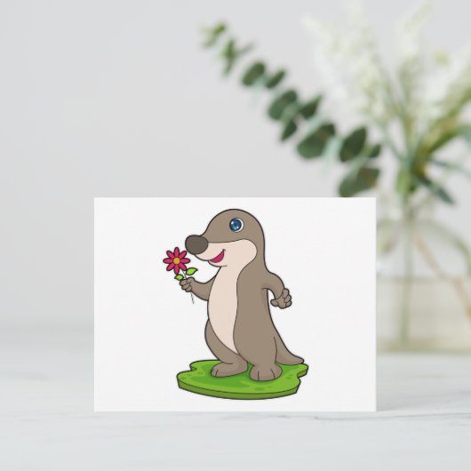 Otter met Bloem Briefkaart (Staand voorkant)
