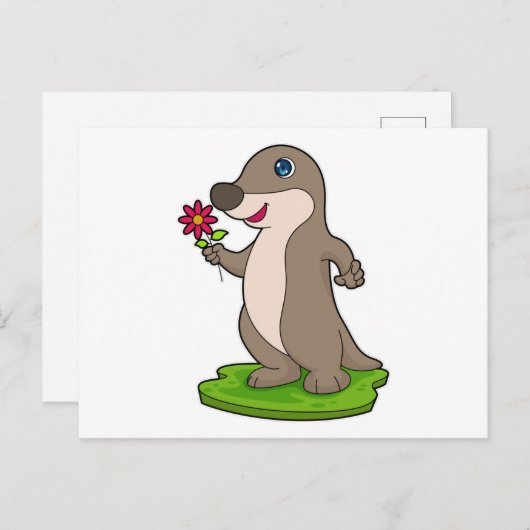 Otter met Bloem Briefkaart (Voorkant / Achterkant)
