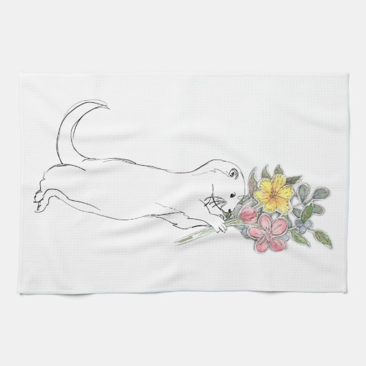 otter met bloemen theedoek (Horizontaal)