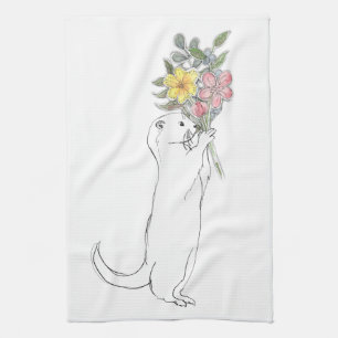 otter met bloemen theedoek