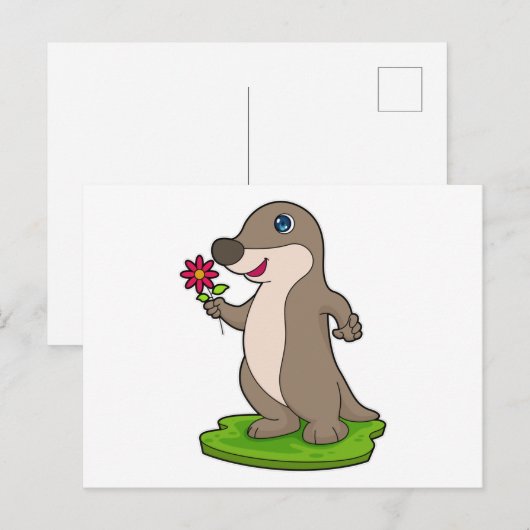 Otter met een bloem briefkaart (Voorkant / Achterkant)