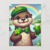 Otter met groen bier, Shamrocks en regenboog Briefkaart (Voorkant)
