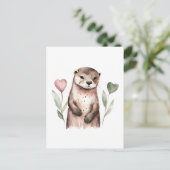 otter met hartvormige bloemen briefkaart (Staand voorkant)