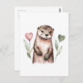 otter met hartvormige bloemen briefkaart (Voorkant / Achterkant)