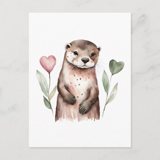 otter met hartvormige bloemen briefkaart (Voorkant)