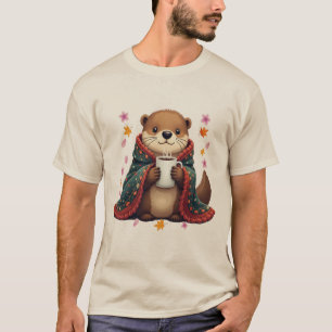 Otter met koffiemok in knusse deken   Schattige An T-shirt