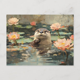 Otter met Lotus Bloemen Schilderen Briefkaart
