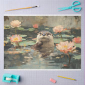 Otter met Lotus Bloemen Schilderen Decoupage Tissuepapier (Craft)