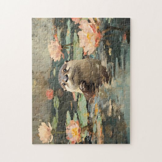 Otter met Lotus Bloemen Schilderen Legpuzzel (Verticaal)