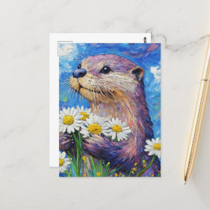 Otter met madeliefjes briefkaart
