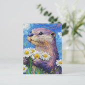 Otter met madeliefjes briefkaart (Staand voorkant)